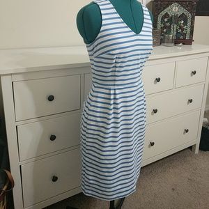 Fitted blue and white striped dress